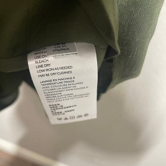 By Anthropologie Medium Nicole Linen Puff Sleeve Shift Dress Green Button Up - Picture 10 of 13